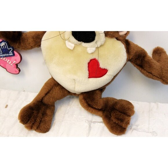 Vtg 1999 WB Looney Tunes Taz Tasmanian Devil Heart Plush 10" Applause Retail Tag - Picture 3 of 10